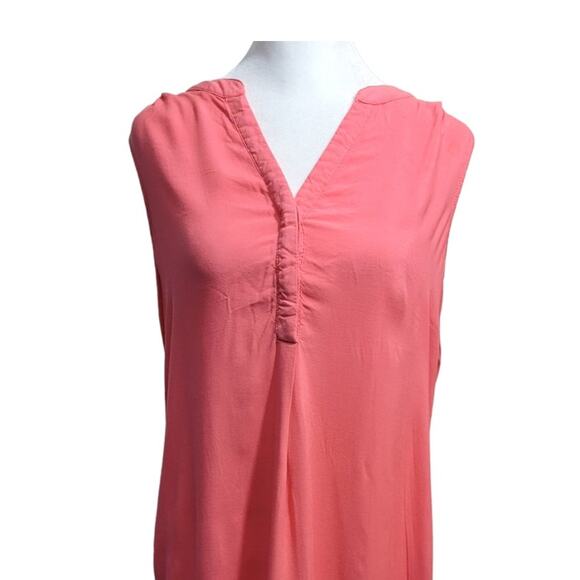 CUPIO Coral Pink Sleeveless V-Neck Asymmetrical Tunic Shift Midi Dress Sz. Small - Picture 3 of 9